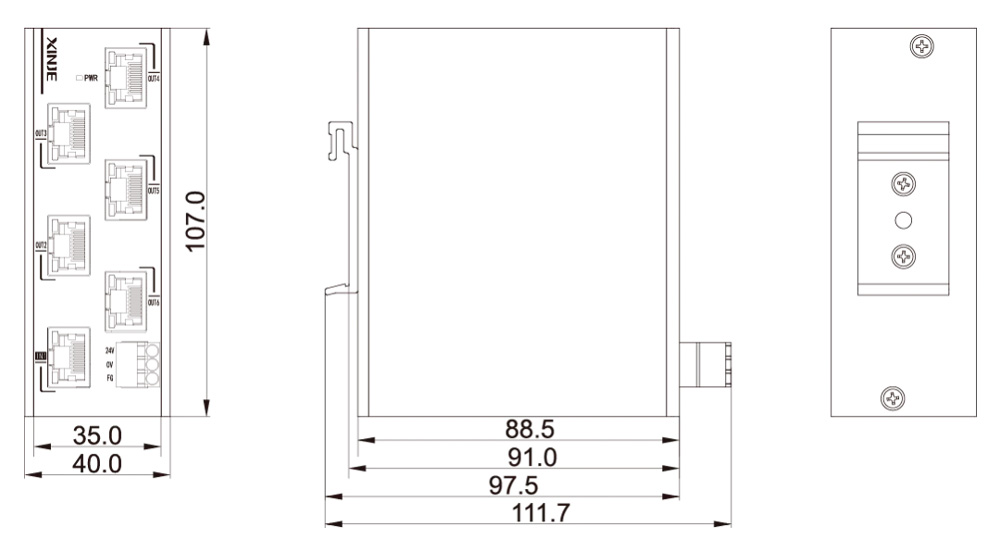 Размеры коммутатора EtherCAT AS-C6